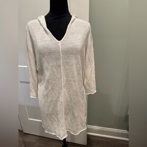 Eileen fisher organic linen hooded long sleeve tunic top cover up